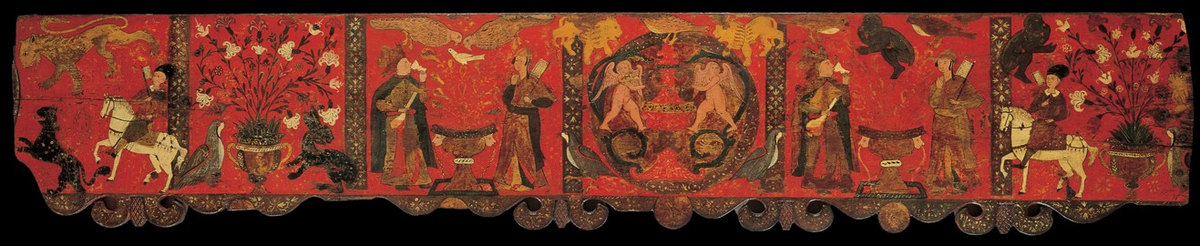 Section of wood panelling with decorative painting à Artiste inconnu