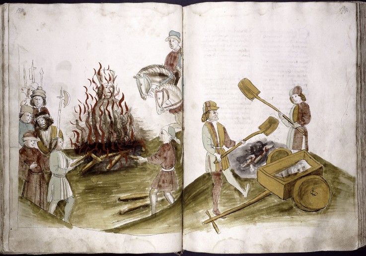 John Hus is burnt at the stake July 6, 1415 and his ashes are cast into the Rhine (from: Ulrich Rich à Artiste inconnu