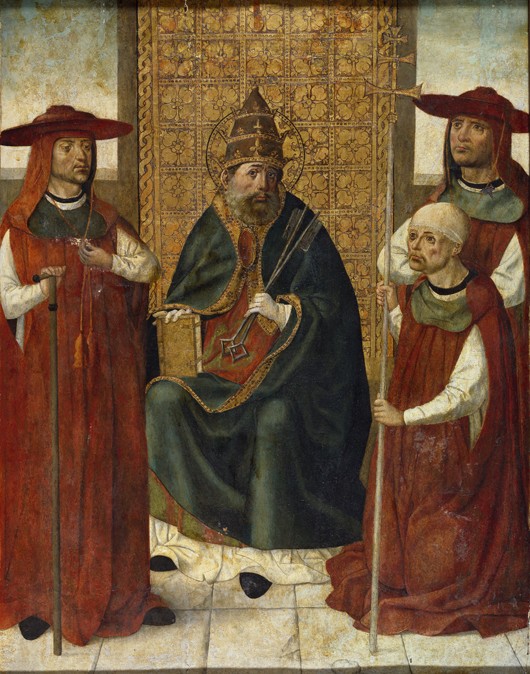 Cardinal Pedro González de Mendoza (1428-1495) praying before Saint Peter à Artiste inconnu