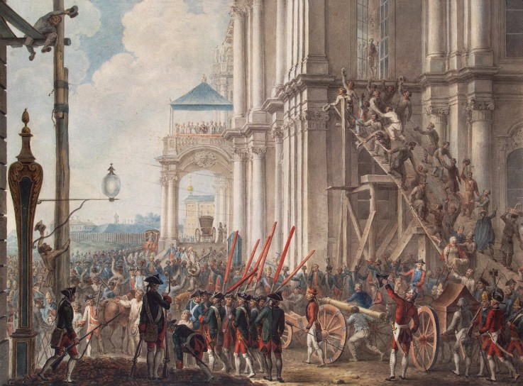 Catherine II on the Balcony of the Winter Palace, Greeted by the Guards on the Day of the Palace Rev à Artiste inconnu