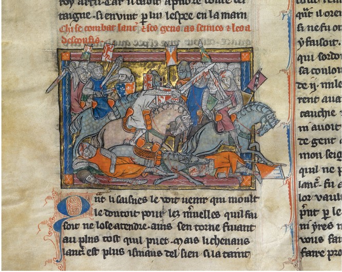 King Arthur fighting the Saxons (from the Rochefoucauld Grail) à Artiste inconnu