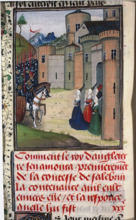 Edward III of England and Catherine Grandison. Miniature from Chroniques d'Angleterre by Jean de Wav à Artiste inconnu