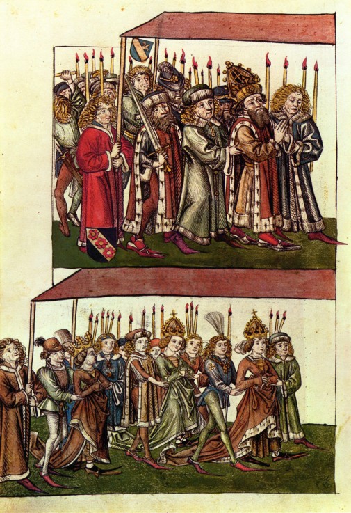 Emperor Sigismund and Empress Barbara (Illustration from the Richental's illustrated chronicle) à Artiste inconnu
