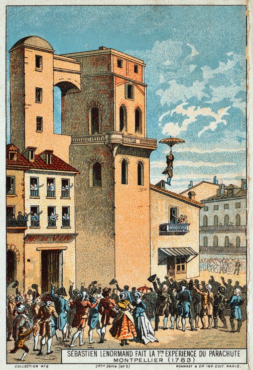 Lenormand jumps from the tower of the Montpellier observatory, 1783 à Artiste inconnu