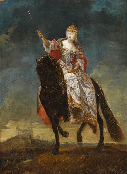 Maria Theresia as Queen of Hungary on the crowning hill of Pressburg à Artiste inconnu