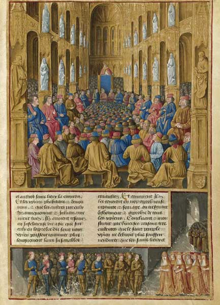 Pope Urban II at the Council of Clermont in 1095. Miniature from Livre des Passages d'Outre-mer à Artiste inconnu