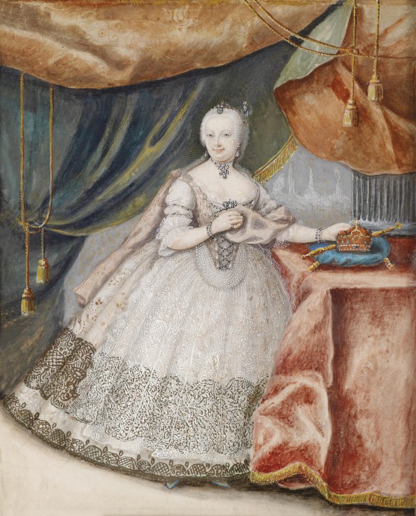 Portrait of Empress Maria Theresia of Austria (1717-1780) in Lace Long Gown à Artiste inconnu