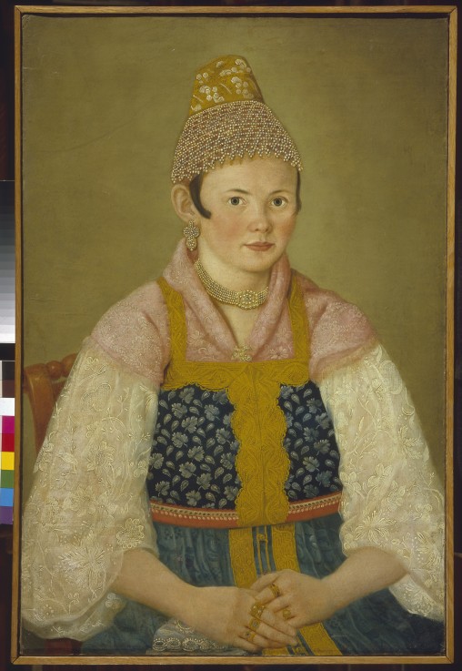 Portrait of a Merchant Woman in Kokoshnik "Kabluchok" à Artiste inconnu