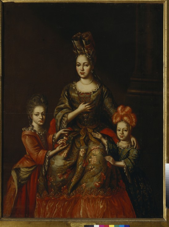 Portrait of Anastasiya Yakovlevna Naryshkina with children Alexandra Kirillovna und Tatyana Kirillov à Artiste inconnu