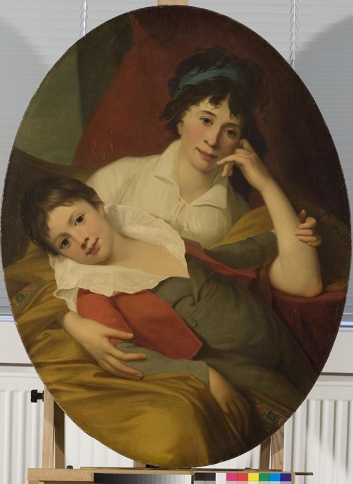 Portrait of Ekaterina Fyodorovna Muravyova-Apostol (1771-1848) with son à Artiste inconnu