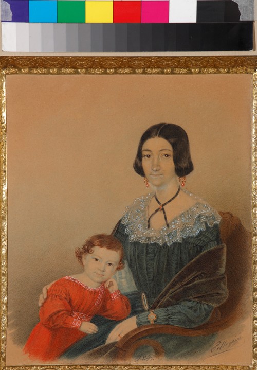Portrait of Maria Prokhorovna Krivtsova with son Alexander à Artiste inconnu