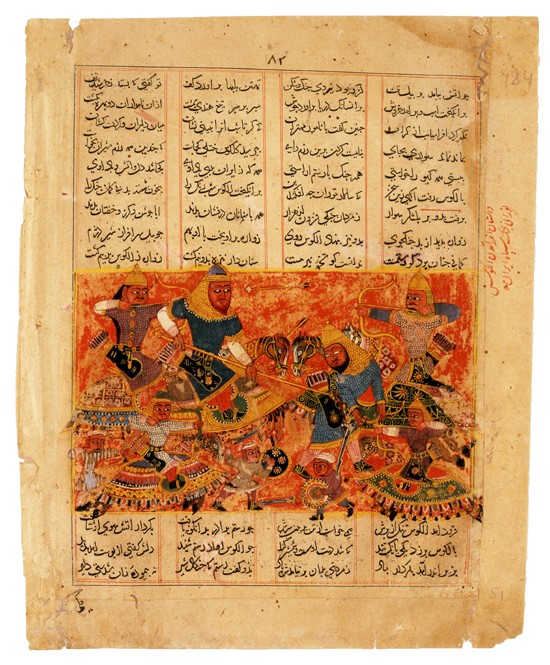 Rustam Kills the Turanian Hero Alkus with his Lance (Manuscript illumination from the epic Shahname  à Artiste inconnu