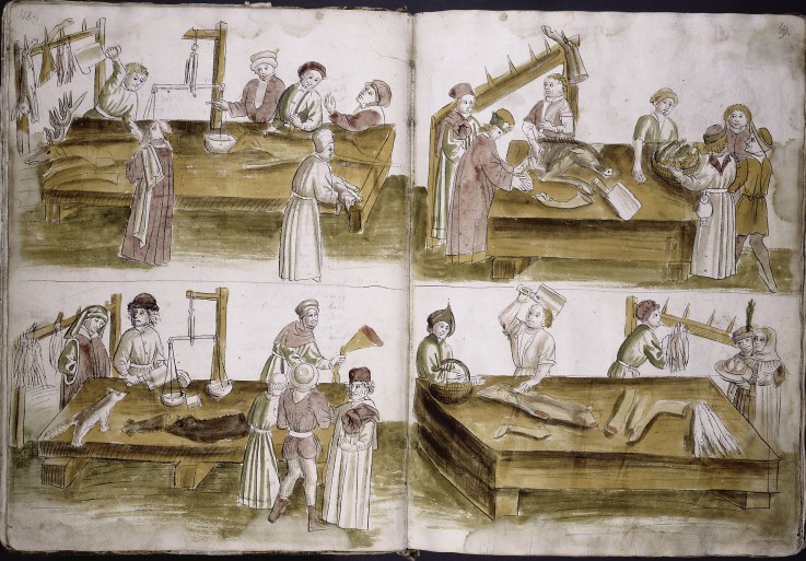 Scene from market life with butchers (from: Ulrich Richental "Chronicle of the Council of Constance" à Artiste inconnu