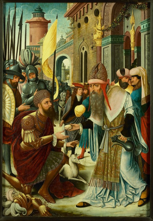 Meeting of Abraham and Melchizedek in a synagogue à Artiste inconnu