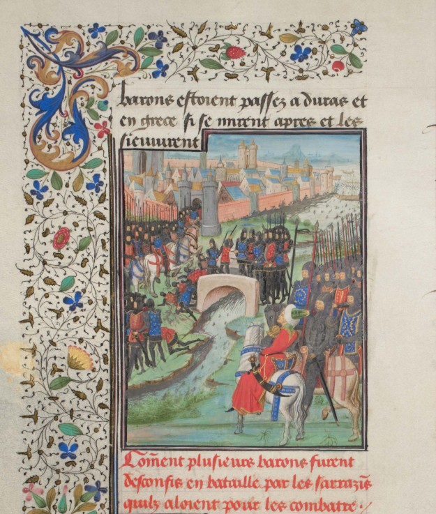 Clash of the army of the barons and the Saracens. Miniature from the "Historia" by William of Tyre à Artiste inconnu