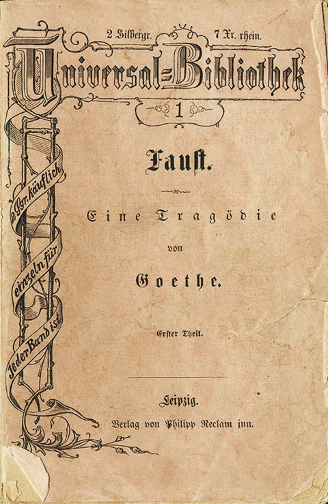 Goethe's "Faust I", the first volume of Reclam's Universal Library, appeared on November 10, 1867 à Maître inconnu