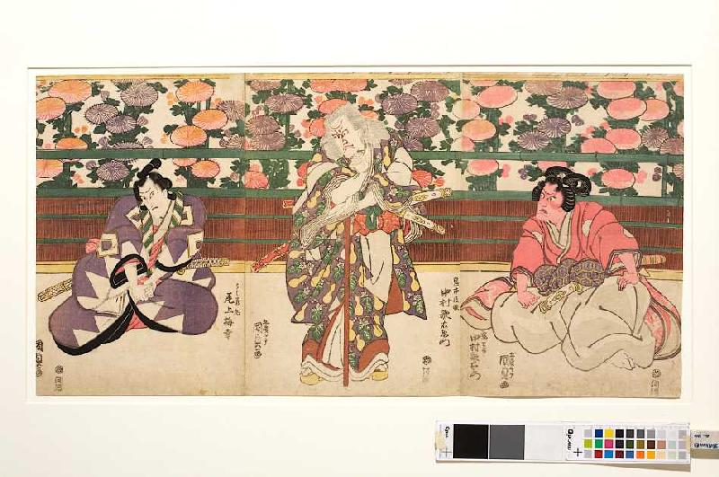 Die Hauptdarsteller Nakumara Utaemon und Onoe Baiko (Aus dem Kabuki-Schauspiel Meister Kiichis Vadem à Utagawa Kunisada