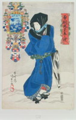 Japanese Woman in the Snow (colour woodblock print) à Utagawa Kunisada