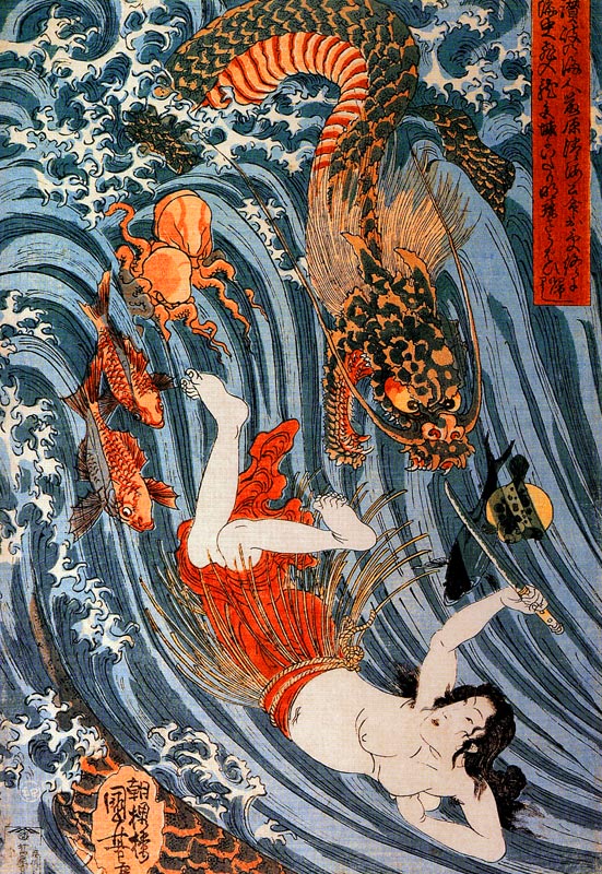 Princess Tamatori steals dragon god's tide jewels à Utagawa Kuniyoshi