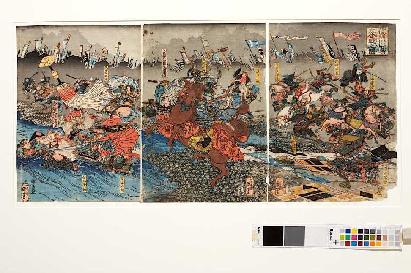 Der Kampf zwischen Shingen und Kenshin (Aus der Serie Die Schlachten von Kawanakajima [1553-1563]) à Utagawa Kuniyoshi
