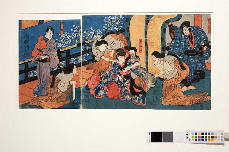 Die Palastdamen quälen die eifersüchtige Omiwa (Aus dem Kabuki-Schauspiel Chronik der Frauen von Imo à Utagawa Kuniyoshi