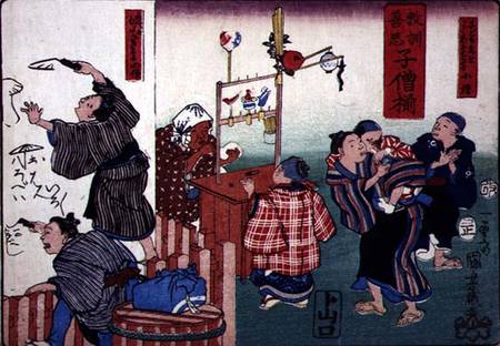 Moral teaching for shopboys, giving good and bad examples of behaviour à Utagawa Kuniyoshi