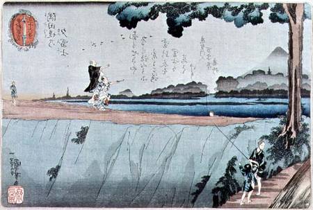 Mount Fuji from the Sumida River embankment, one of the views from Edo à Utagawa Kuniyoshi