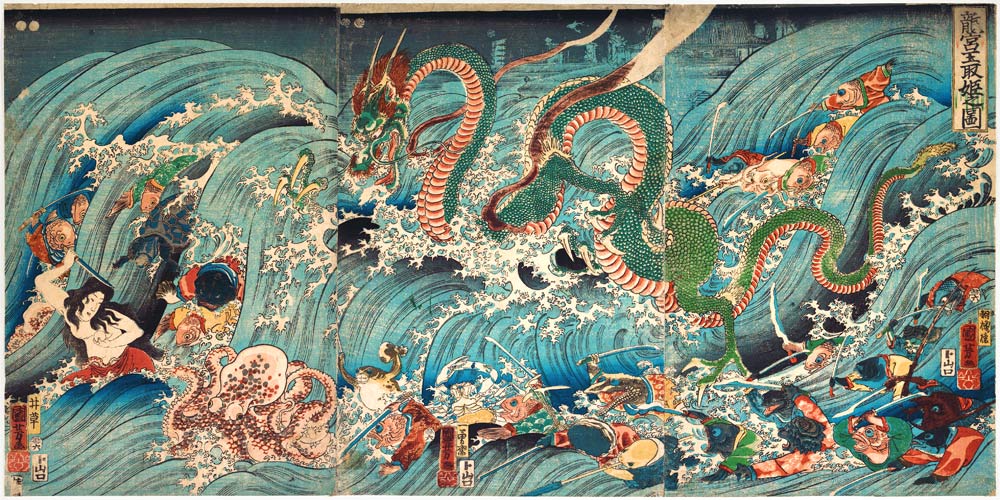 Recovering the Stolen Jewel from the Palace of the Dragon King à Utagawa Kuniyoshi