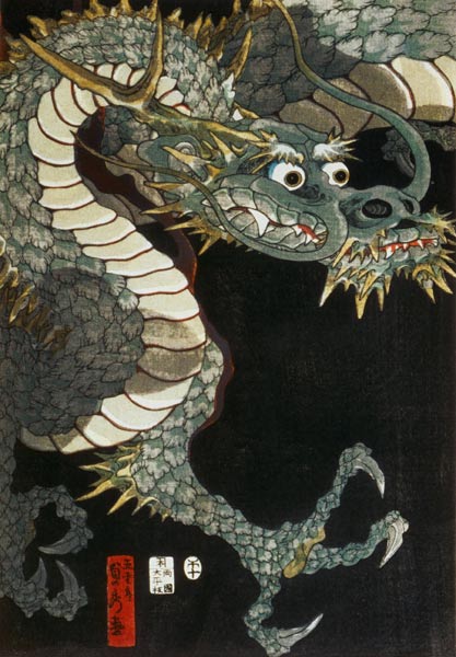 A dragon and two tigers - links à Utagawa Sadahide