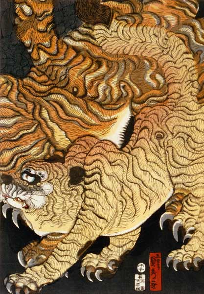 A dragon and two tigers - rechts à Utagawa Sadahide
