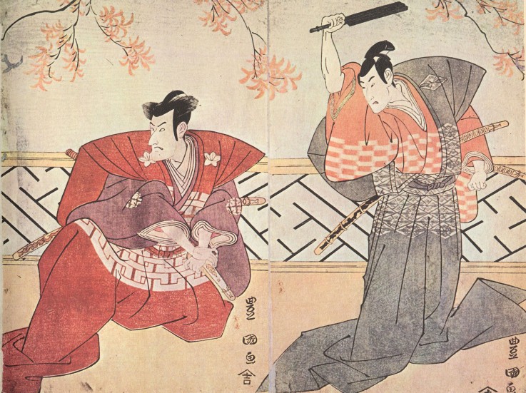 The actors Ichikawa Komazo and Bando Mitsugoro II (Diptychon) à Utagawa Toyokuni