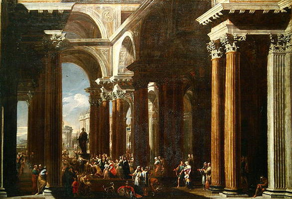 An Architectural Capriccio with a Roman Sacrifice (oil on canvas) à V. Codazzi