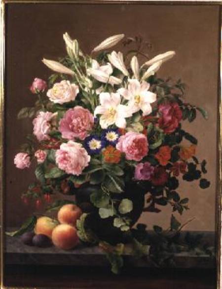 Still Life with Flowers and Fruit à V. Hoier