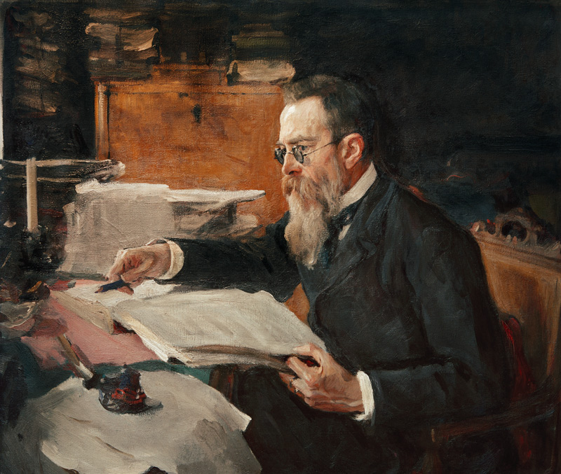 Portrait of the composer Nikolai Rimsky-Korsakov (1844-1908) à Valentin Alexandrowitsch Serow