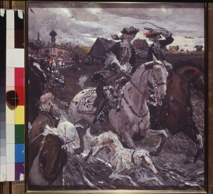 Ride of Tsar Peter II and Crown princess Elizabeth to the hunt à Valentin Alexandrowitsch Serow