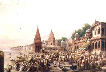 A View of Dasaswanadh Ghat, Benares, during the Dassera Festival à Valentine Cameron Prinsep