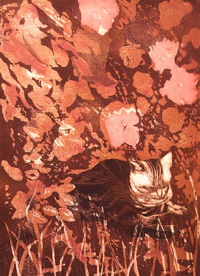 Cat with Roses (print) à Valerie  Daniel
