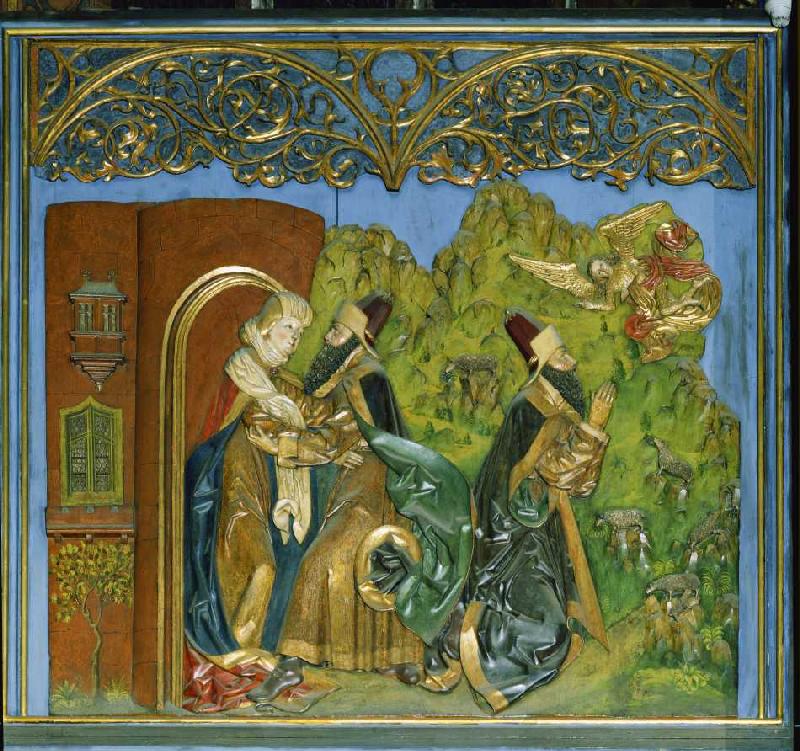 Der Krakauer Marienaltar: Joachim und Anna an der Goldenen Pforte, die Verkündigung an Joachim à Veit Stoß