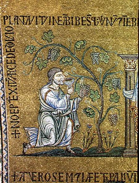 Noah drinking wine amongst the vines, detail from the Story of Noah à École vénéto-byzantine