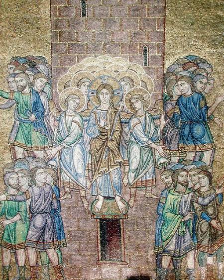 The Tower of Babel, detail of Christ and saints dispersing the workers à École vénéto-byzantine