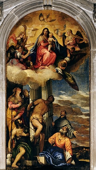 Virgin and Child with angel musicians and Saints à Paolo Veronese (alias Paolo Caliari)