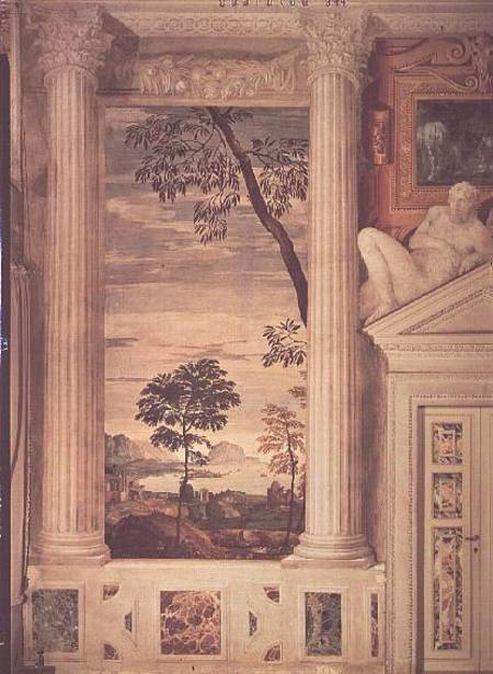 Landscape, detail of the frescoes in the Olympic Room à Paolo Veronese (alias Paolo Caliari)