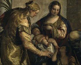 P.Veronese, Holy family and Barbara