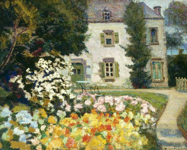 Herrenhaus in einem Garten. à Victor Charreton