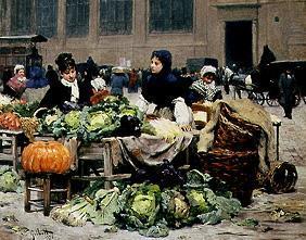 Un étale de légumes aux Halles de Paris.