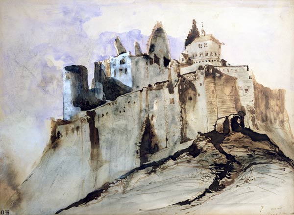 The Chateau of Vianden, 1871 (w/c, pen & ink and wash on paper) à Victor Hugo