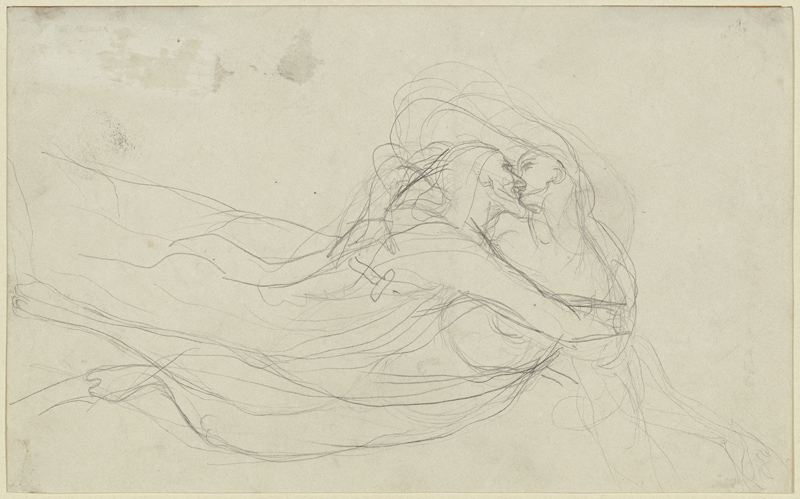 Schwebendes Paar in Umarmung, einander küssend (Dante und Beatrice?, Francesca und Paolo?) à Victor Müller