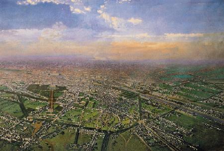 General view of Paris from a hot-air balloon
