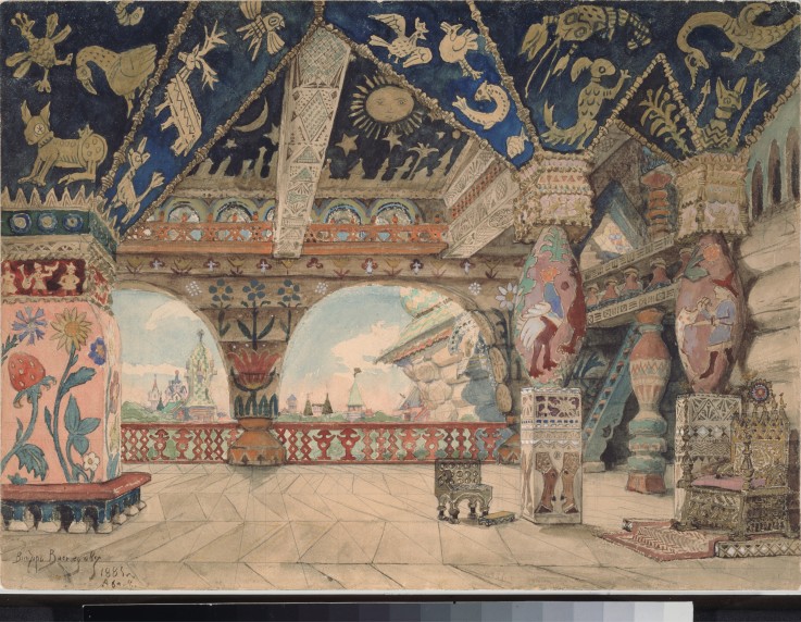 Stage design for the opera Snow Maiden by N. Rimsky-Korsakov à Viktor Michailowitsch Wasnezow