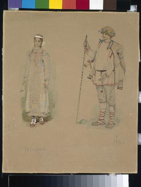 Snow Maiden and Lel. Costume design for the opera "Snow Maiden" by N. Rimsky-Korsakov
